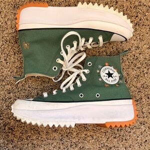 Converse Run Star Hike Hi Platform Sneakers - Green Canvas with Embroidery